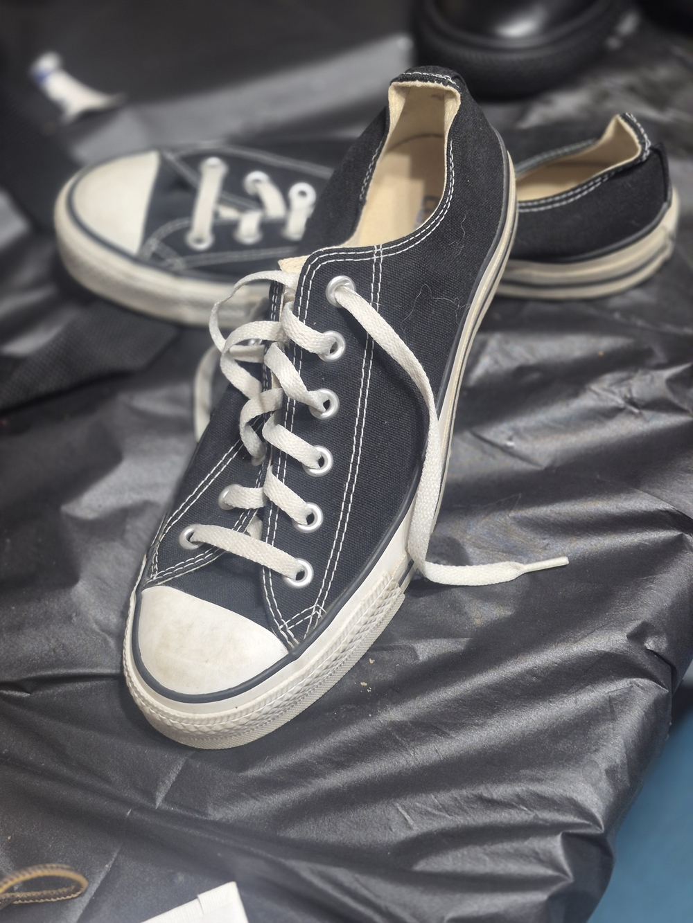 Classic Black Canvas Low-Top Sneakers with White Accents
